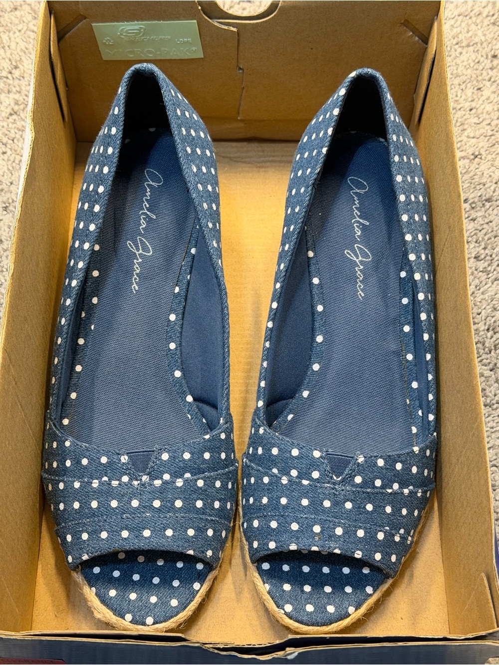 Amelia Grace Navy Polka Dot Peep-Toe Espadrilles